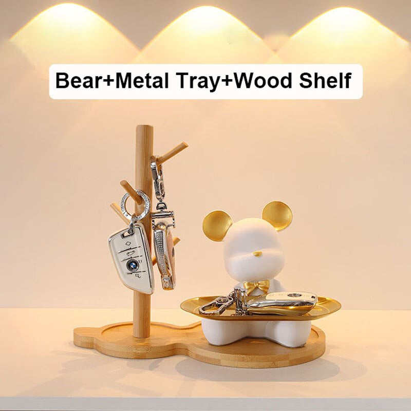 2023 NEW Nordic Resin Bear Tray Figuinres Home Living Room Bedroom Key Storage Decor Ornament Candy Container Animal Statues acacuss