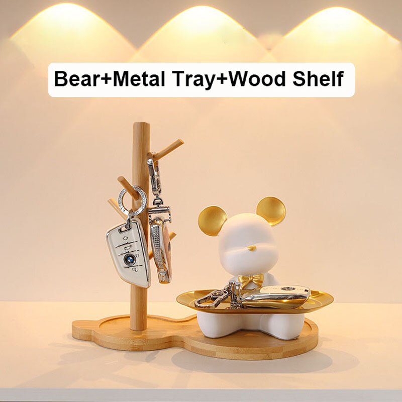 2023 NEW Nordic Resin Bear Tray Figuinres Home Living Room Bedroom Key Storage Decor Ornament Candy Container Animal Statues acacuss