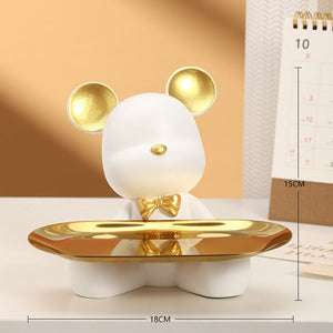 2023 NEW Nordic Resin Bear Tray Figuinres Home Living Room Bedroom Key Storage Decor Ornament Candy Container Animal Statues acacuss