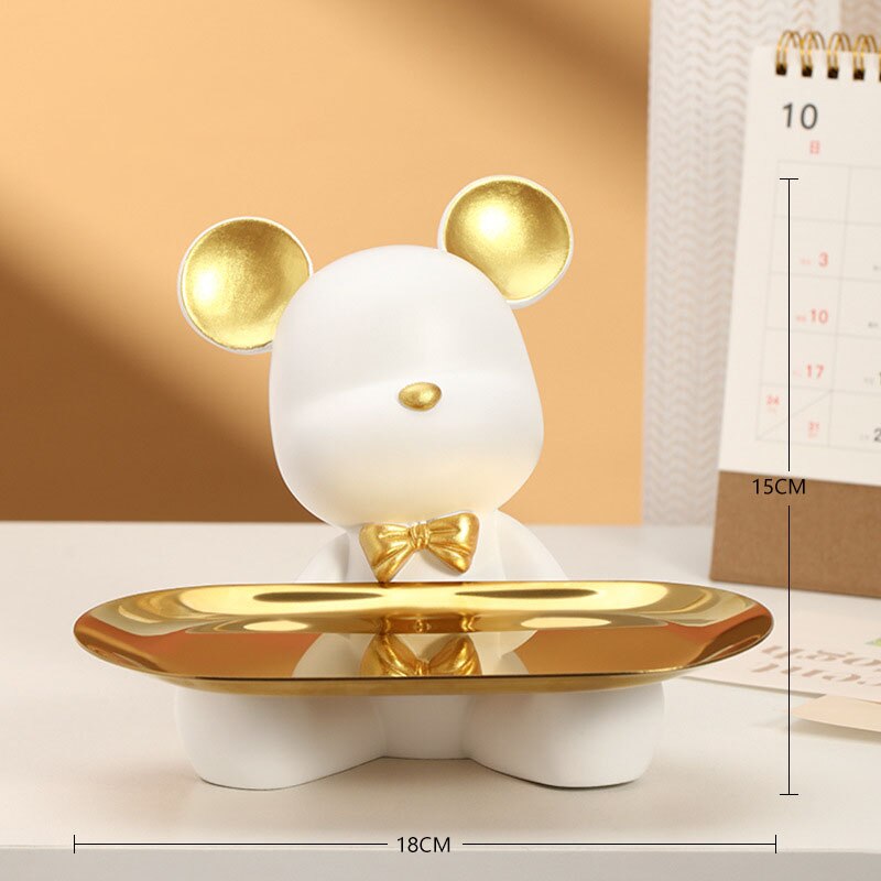 2023 NEW Nordic Resin Bear Tray Figuinres Home Living Room Bedroom Key Storage Decor Ornament Candy Container Animal Statues acacuss