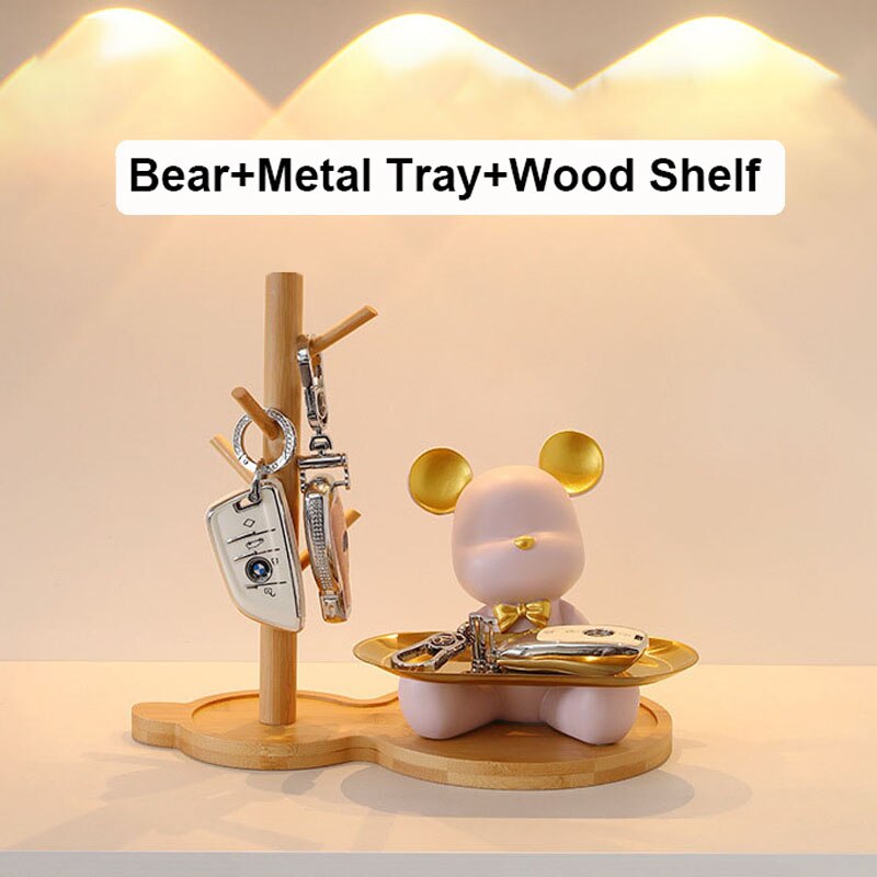 2023 NEW Nordic Resin Bear Tray Figuinres Home Living Room Bedroom Key Storage Decor Ornament Candy Container Animal Statues acacuss