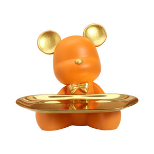 2023 NEW Nordic Resin Bear Tray Figuinres Home Living Room Bedroom Key Storage Decor Ornament Candy Container Animal Statues acacuss