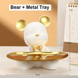 2023 NEW Nordic Resin Bear Tray Figuinres Home Living Room Bedroom Key Storage Decor Ornament Candy Container Animal Statues acacuss