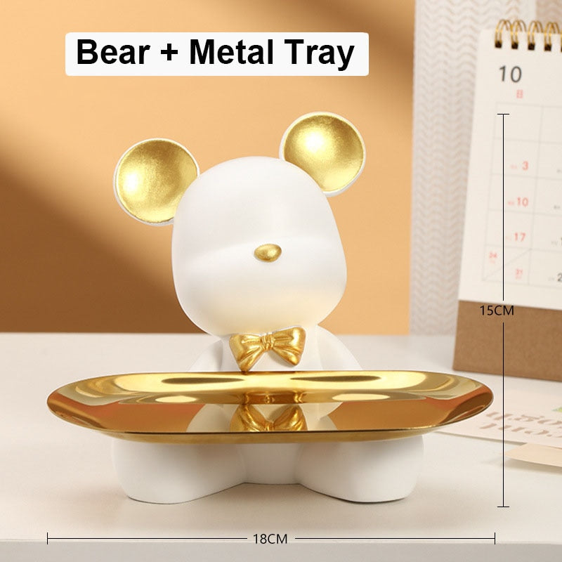 2023 NEW Nordic Resin Bear Tray Figuinres Home Living Room Bedroom Key Storage Decor Ornament Candy Container Animal Statues acacuss