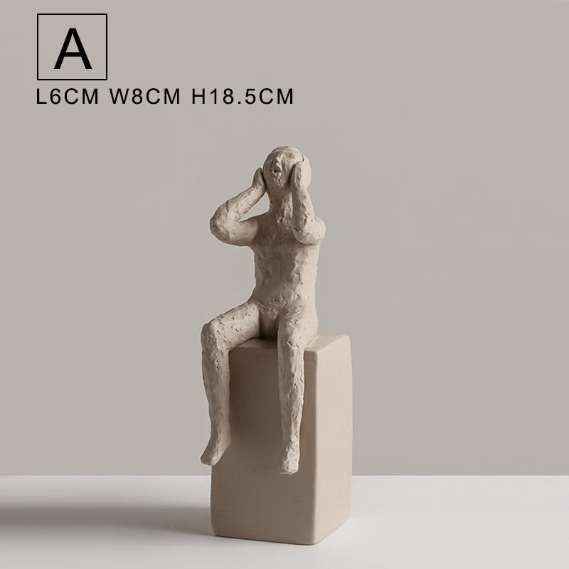 Nordic Retro Art Sculpture Modern Clay Figurine Home Living Room Bedroom Decoration Accessories Ceramic Handicraft Ornaments acacuss