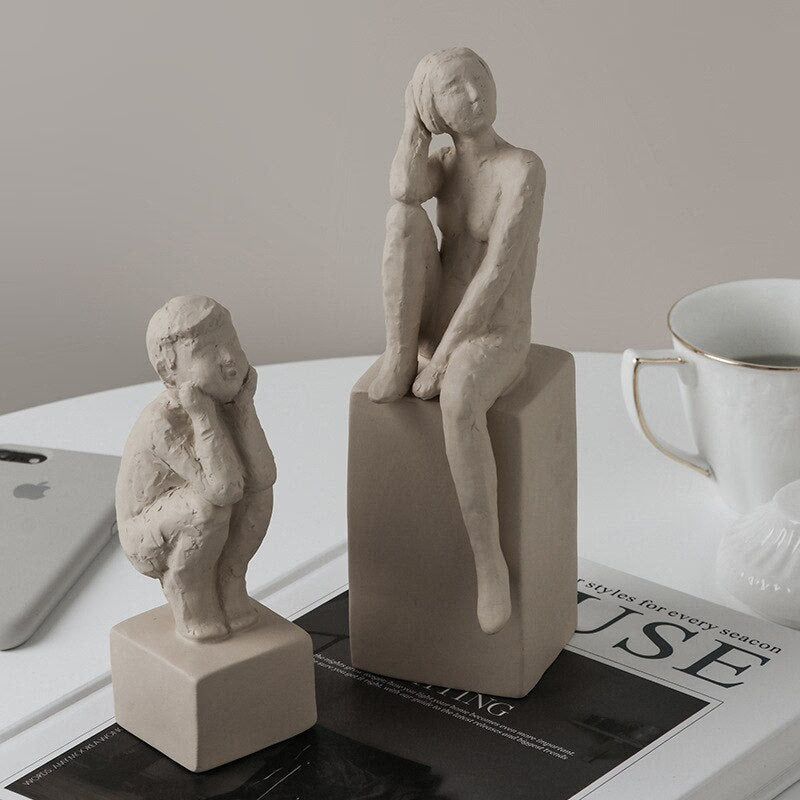 Nordic Retro Art Sculpture Modern Clay Figurine Home Living Room Bedroom Decoration Accessories Ceramic Handicraft Ornaments acacuss