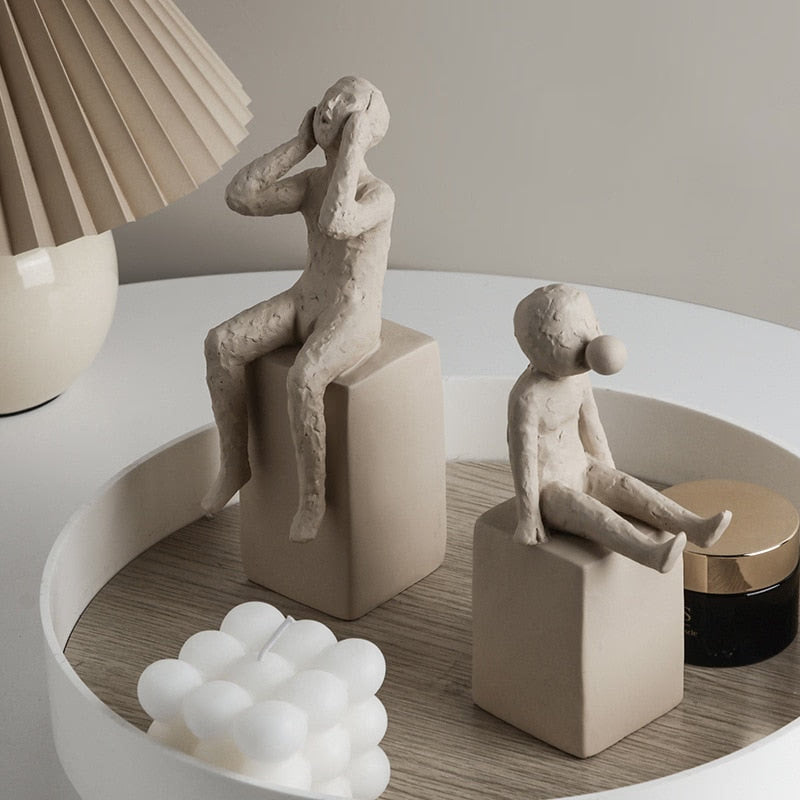 Nordic Retro Art Sculpture Modern Clay Figurine Home Living Room Bedroom Decoration Accessories Ceramic Handicraft Ornaments acacuss