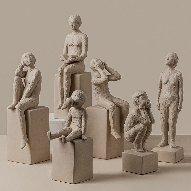 Nordic Retro Art Sculpture Modern Clay Figurine Home Living Room Bedroom Decoration Accessories Ceramic Handicraft Ornaments acacuss