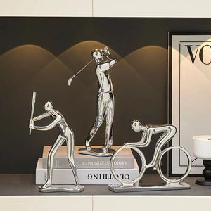 Nordic Silver Ceramic Abstract Resin Bicycler Cyclist Statue Bicycle Rider Statue Bike Figurine Office Bar Home Decor Crafts acacuss