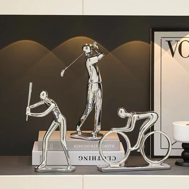 Nordic Silver Ceramic Abstract Resin Bicycler Cyclist Statue Bicycle Rider Statue Bike Figurine Office Bar Home Decor Crafts acacuss