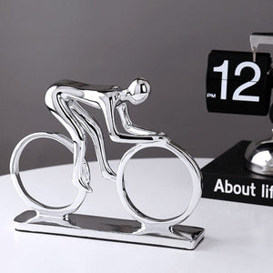 Nordic Silver Ceramic Abstract Resin Bicycler Cyclist Statue Bicycle Rider Statue Bike Figurine Office Bar Home Decor Crafts acacuss