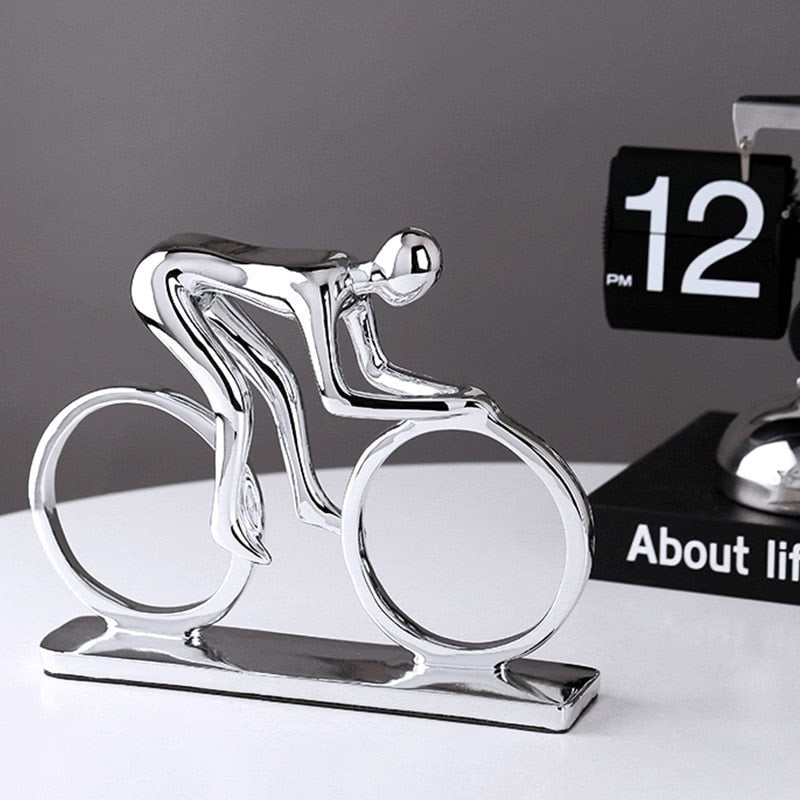 Nordic Silver Ceramic Abstract Resin Bicycler Cyclist Statue Bicycle Rider Statue Bike Figurine Office Bar Home Decor Crafts acacuss