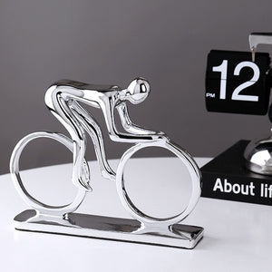 Nordic Silver Ceramic Abstract Resin Bicycler Cyclist Statue Bicycle Rider Statue Bike Figurine Office Bar Home Decor Crafts acacuss