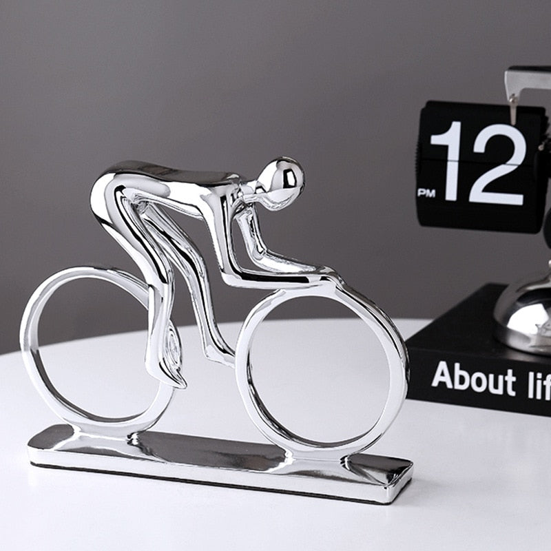 Nordic Silver Ceramic Abstract Resin Bicycler Cyclist Statue Bicycle Rider Statue Bike Figurine Office Bar Home Decor Crafts acacuss