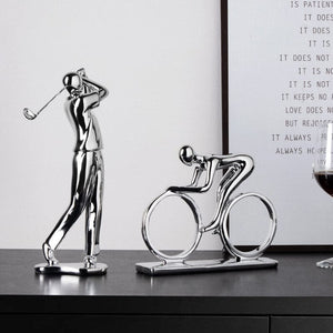 Nordic Silver Ceramic Abstract Resin Bicycler Cyclist Statue Bicycle Rider Statue Bike Figurine Office Bar Home Decor Crafts acacuss