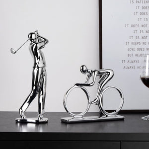 Nordic Silver Ceramic Abstract Resin Bicycler Cyclist Statue Bicycle Rider Statue Bike Figurine Office Bar Home Decor Crafts acacuss