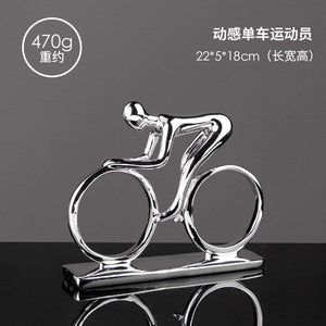 Nordic Silver Ceramic Abstract Resin Bicycler Cyclist Statue Bicycle Rider Statue Bike Figurine Office Bar Home Decor Crafts acacuss