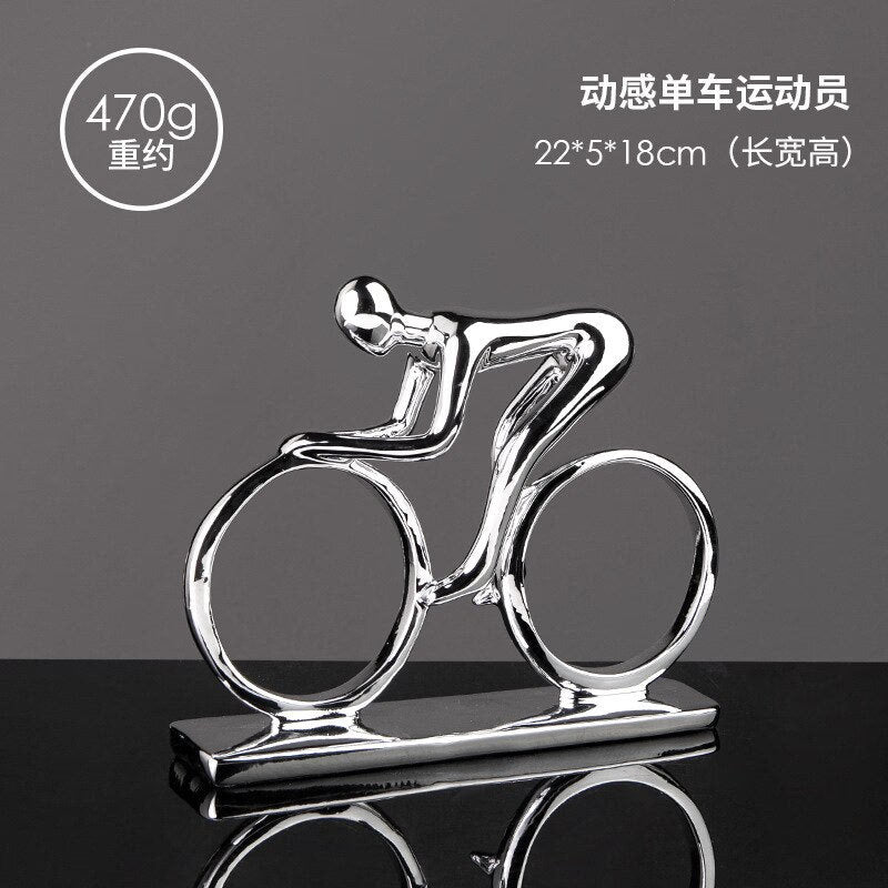 Nordic Silver Ceramic Abstract Resin Bicycler Cyclist Statue Bicycle Rider Statue Bike Figurine Office Bar Home Decor Crafts acacuss