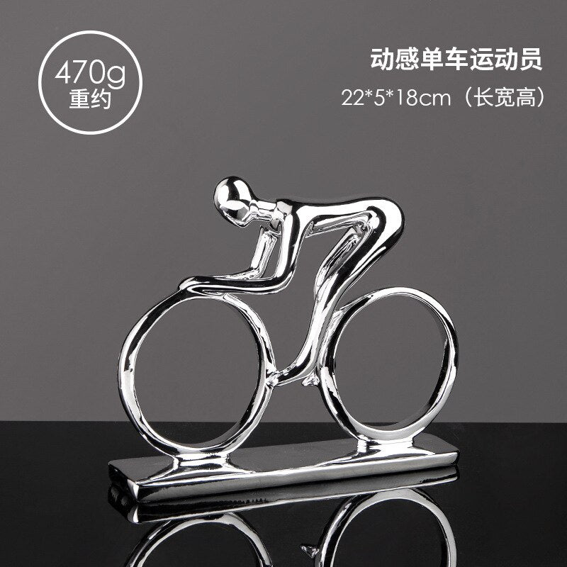Nordic Silver Ceramic Abstract Resin Bicycler Cyclist Statue Bicycle Rider Statue Bike Figurine Office Bar Home Decor Crafts acacuss