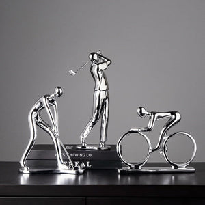 Nordic Silver Ceramic Abstract Resin Bicycler Cyclist Statue Bicycle Rider Statue Bike Figurine Office Bar Home Decor Crafts acacuss