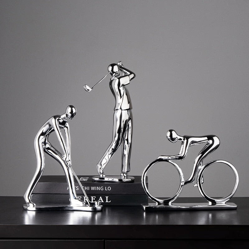 Nordic Silver Ceramic Abstract Resin Bicycler Cyclist Statue Bicycle Rider Statue Bike Figurine Office Bar Home Decor Crafts acacuss