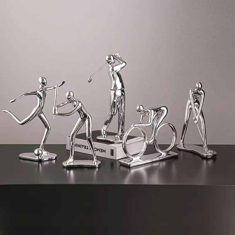 Nordic Silver Ceramic Abstract Resin Bicycler Cyclist Statue Bicycle Rider Statue Bike Figurine Office Bar Home Decor Crafts acacuss