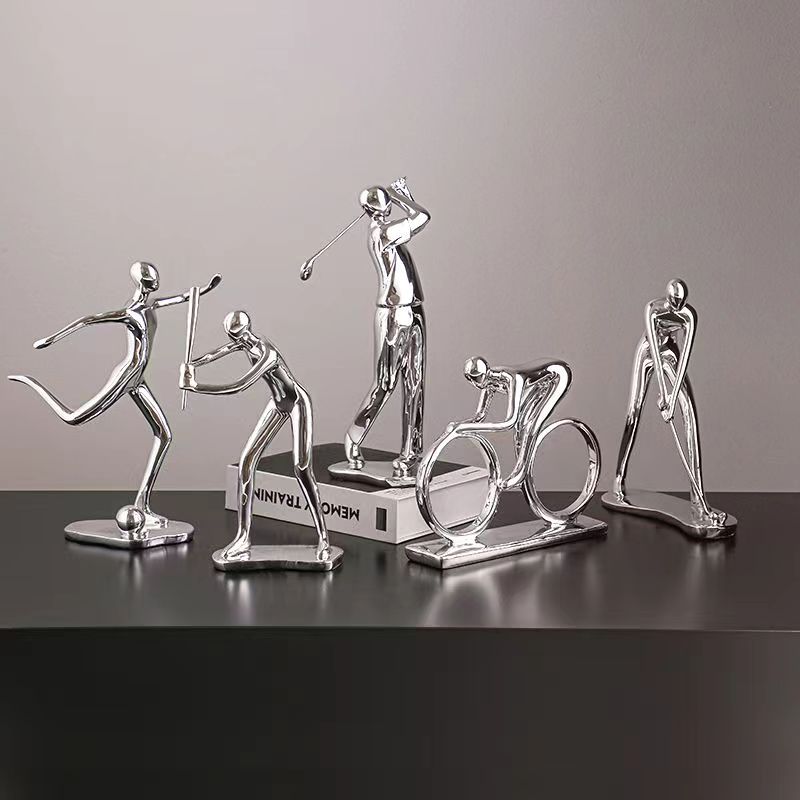 Nordic Silver Ceramic Abstract Resin Bicycler Cyclist Statue Bicycle Rider Statue Bike Figurine Office Bar Home Decor Crafts acacuss