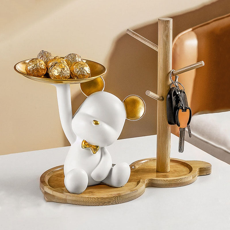 Nordic Style Resin Bear Tray Home Living Room Bedroom Key Storage Decoration Decoration Candy Container Animal Statue Decoration acacuss