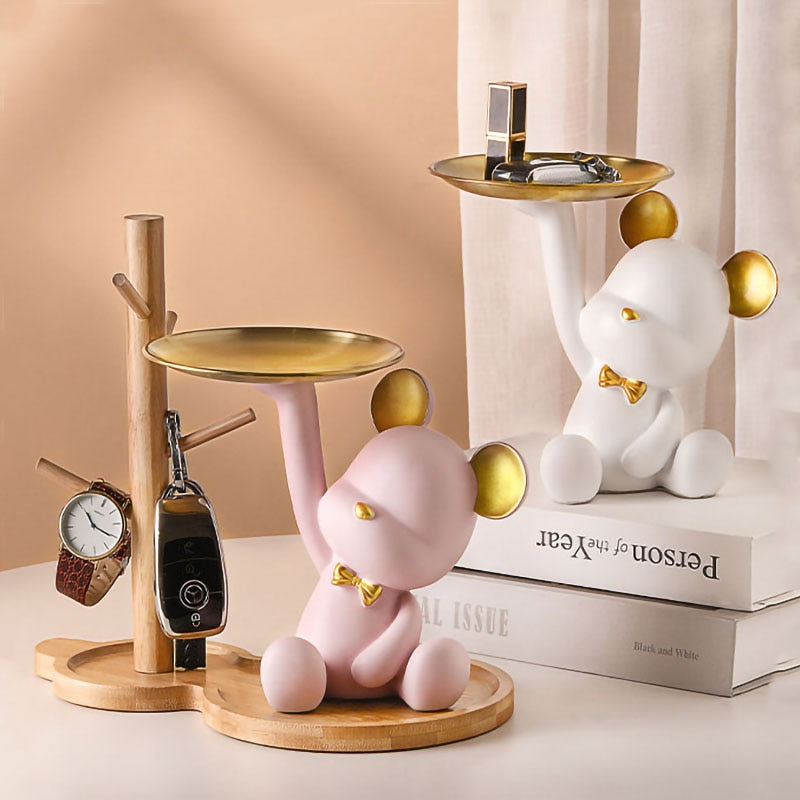 Nordic Style Resin Bear Tray Home Living Room Bedroom Key Storage Decoration Decoration Candy Container Animal Statue Decoration acacuss