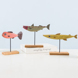 Nordic Wood Fish Sculpture Animal Artistic Sculpture Living Room Office Home Decoration Handmade Crafts Holiday Gift acacuss