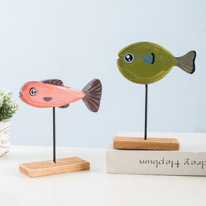 Nordic Wood Fish Sculpture Animal Artistic Sculpture Living Room Office Home Decoration Handmade Crafts Holiday Gift acacuss
