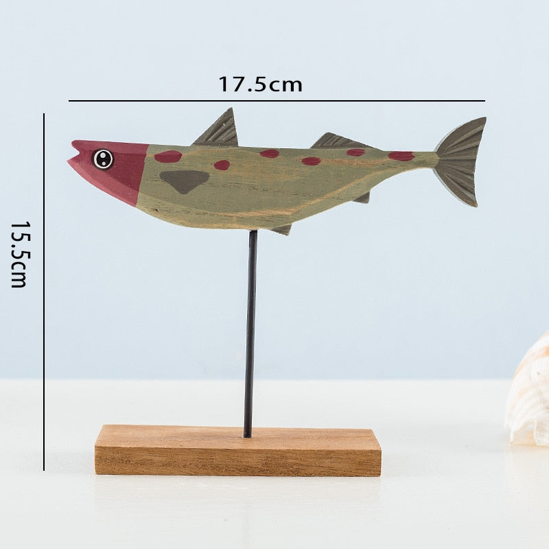 Nordic Wood Fish Sculpture Animal Artistic Sculpture Living Room Office Home Decoration Handmade Crafts Holiday Gift acacuss