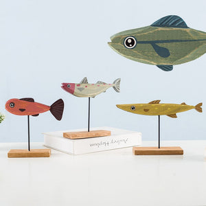 Nordic Wood Fish Sculpture Animal Artistic Sculpture Living Room Office Home Decoration Handmade Crafts Holiday Gift acacuss
