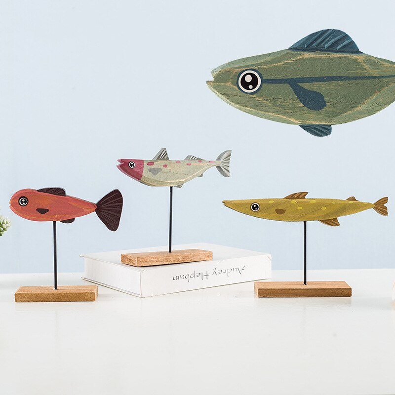 Nordic Wood Fish Sculpture Animal Artistic Sculpture Living Room Office Home Decoration Handmade Crafts Holiday Gift acacuss
