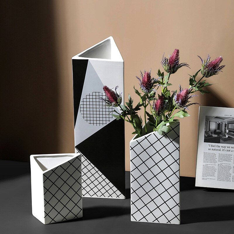 Nordic geometric ceramic vase decoration, living room, TV cabinet, dining table, creative vase insertion, household, soft acacuss
