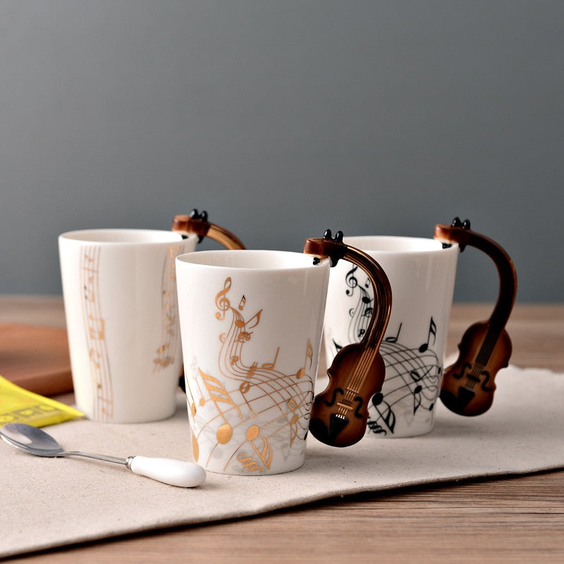 Novelty Music Note Cup Ceramic Guitar Coffee Mugs Personality Tea/Milk/Juice/Lemon Water Bottle Christmas Birthday Gift acacuss
