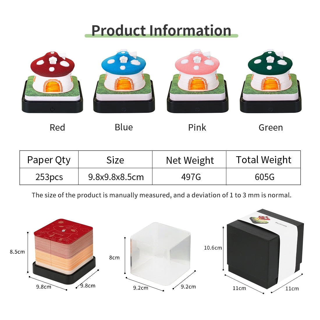 Omoshiroi Block 3D Notepad 2024 Calendar Cute Mushroom Ornament Led Memo Pad Office Calendars Desktop Decoration Birthday Gift acacuss
