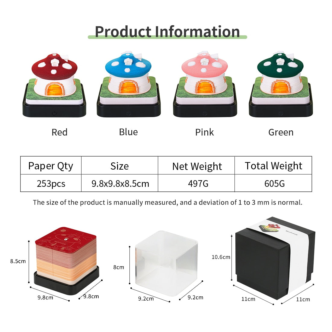 Omoshiroi Block 3D Notepad 2024 Calendar Cute Mushroom Ornament Led Memo Pad Office Calendars Desktop Decoration Birthday Gift acacuss