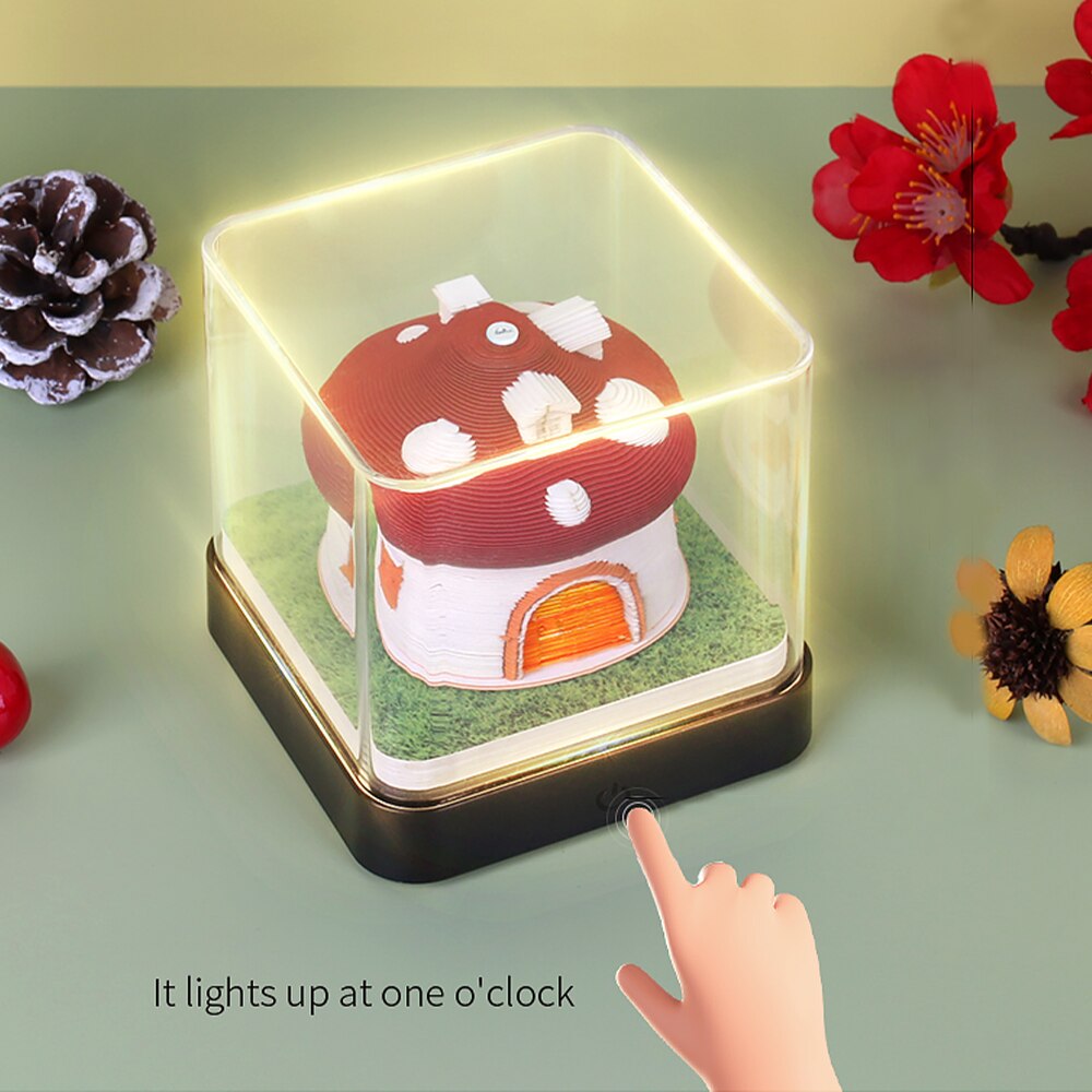 Omoshiroi Block 3D Notepad 2024 Calendar Cute Mushroom Ornament Led Memo Pad Office Calendars Desktop Decoration Birthday Gift acacuss