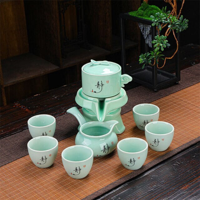 ACACUSS Oriental Chinese Gongfu Tea Set Unique TeaPot Lazy Stone Mill Automatic Ceramic Tea Set - ACACUSS