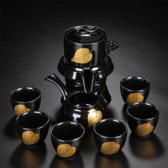 ACACUSS Oriental Chinese Gongfu Tea Set Unique TeaPot Lazy Stone Mill Automatic Ceramic Tea Set - ACACUSS