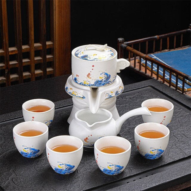 ACACUSS Oriental Chinese Gongfu Tea Set Unique TeaPot Lazy Stone Mill Automatic Ceramic Tea Set - ACACUSS