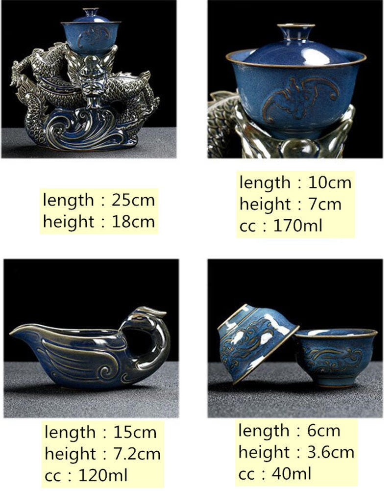 ACACUSS Oriental Dragon TeaPot | Chinese Vintage Tea Set | Tureen Tea Cups | Kungfu Tea | Tea Art | Antique Tea Set - ACACUSS