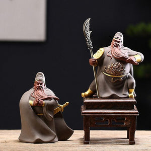 PINNY Ceramic Ancient General Guan Gong Ornaments Town House Decorations For Evil Spirits Purple Clay Statues Crafts Decorative acacuss