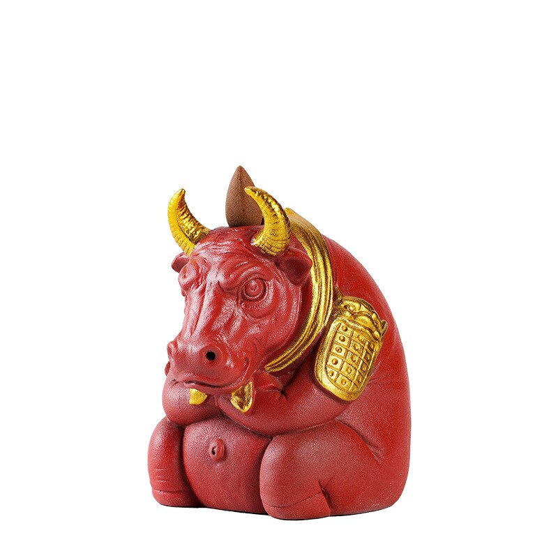 PINNY Ceramics Bull Backflow Incense Burner Animal Decoracion Estatua Ceramic Tea Ceremony Ornaments Home Decoration Accessories acacuss