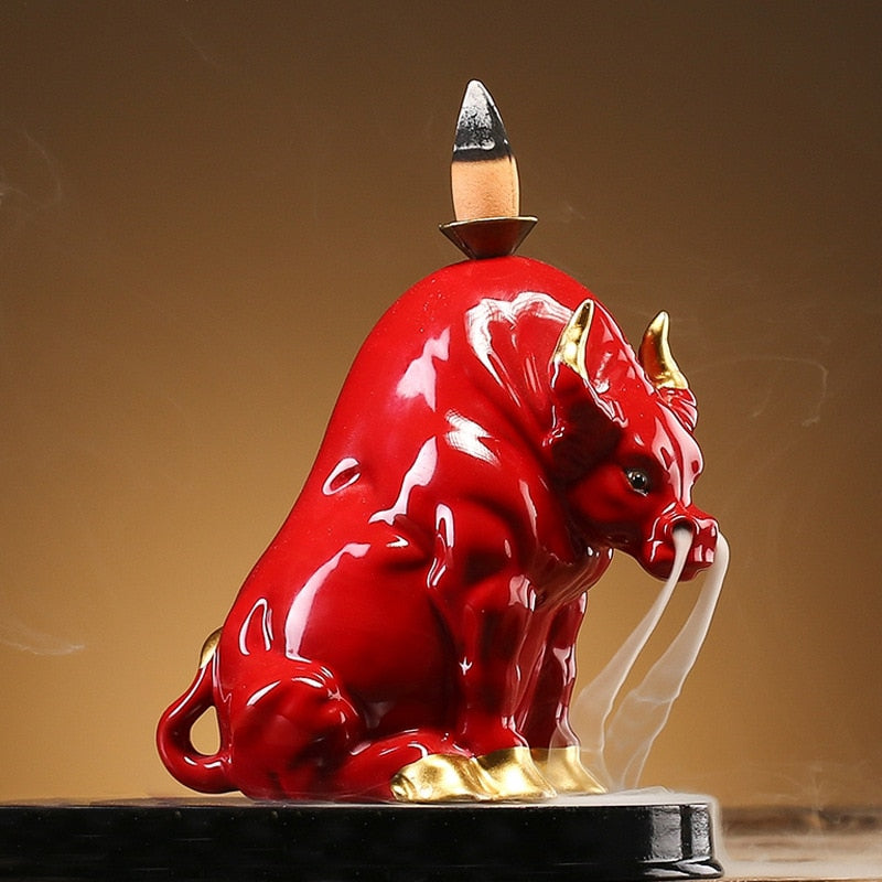 PINNY Ceramics Bull Backflow Incense Burner Animal Decoracion Estatua Ceramic Tea Ceremony Ornaments Home Decoration Accessories acacuss