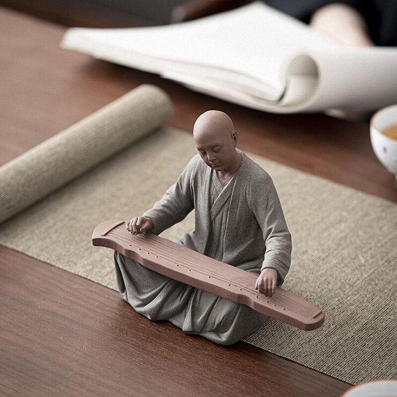 PINNY Ncient Painted Pottery Buddha Statue Chinese Kongfu Ceramics Figure Home Decoration Accessories Zen Creative Ornaments acacuss