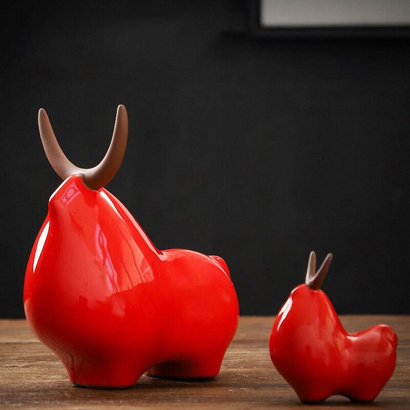 PINNY Red Bull Ornament Estatuas Ceramic Crafts Decorative Statues For Decoration Home Decoration Accessories Modern acacuss