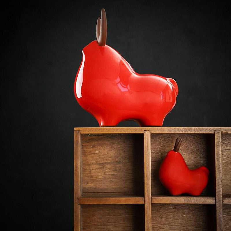 PINNY Red Bull Ornament Estatuas Ceramic Crafts Decorative Statues For Decoration Home Decoration Accessories Modern acacuss