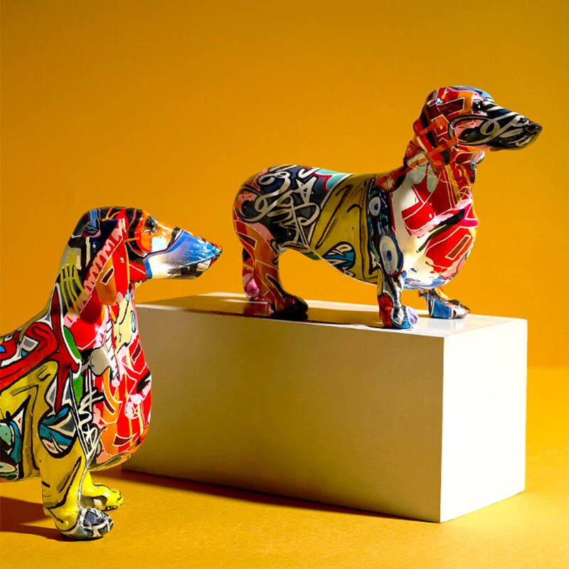 Painted Colorful Dachshund Dog Creative Home Modern Decoration Ornaments Living Room Wine Cabinet Office Decor Desktop Crafts acacuss